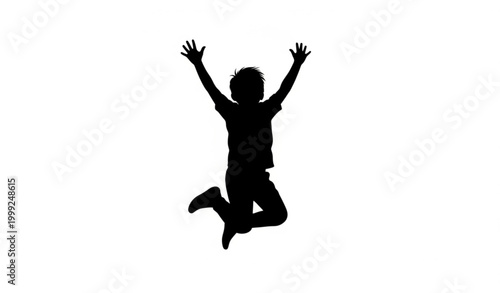 Silhouette of joyful jumping child in dynamic pose isolated vector illustration on white background