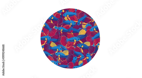 Vibrant Betta Fish Pattern in Circle - Siamese Fighting Fish Seamless Background