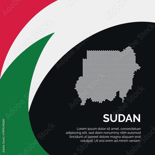 Flag and Map of Sudan. Dotted map of the country and a rainbow-shaped flag design.