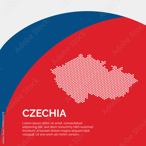 Flag and Map of Czech Republic. Dotted map of the country and a rainbow-shaped flag design.