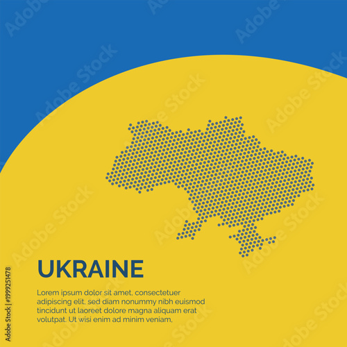 Flag and Map of Ukraine. Dotted map of the country and a rainbow-shaped flag design.