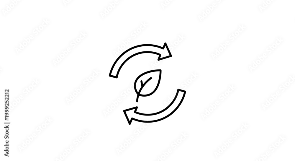 Obraz premium Simple Line Art Recycling Symbol with Leaf.