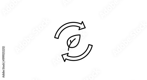 Simple Line Art Recycling Symbol with Leaf.