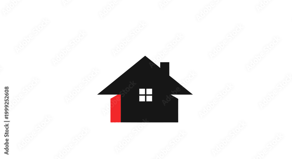 Fototapeta premium Simple Black House Icon With Red Door.