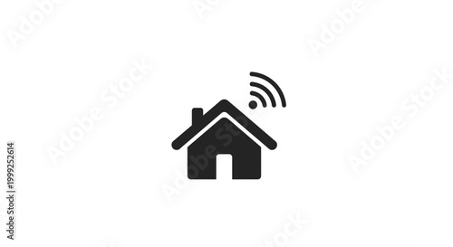Simple Black House Icon with WiFi Signal.