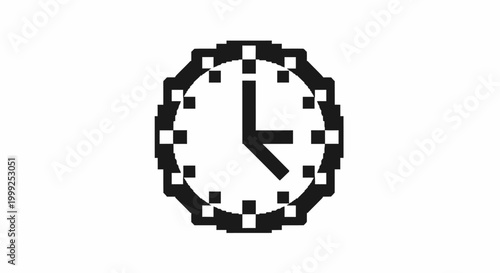 Pixel art clock face closeup.