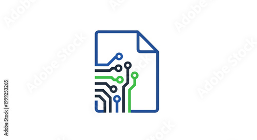 Simple Document Icon with Green and Blue Lines.