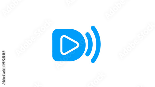 Play button with sound waves logo.