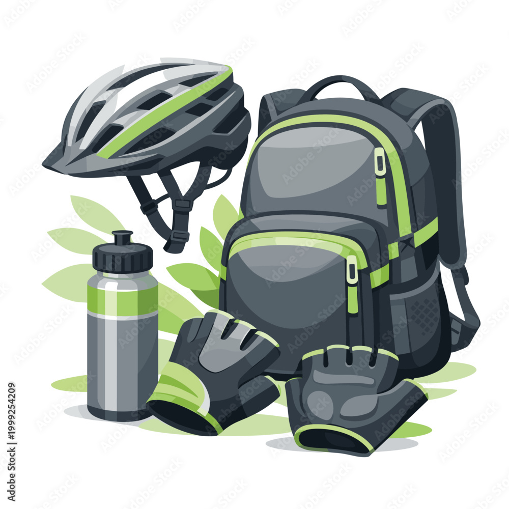 Naklejka premium Ride Kit Cycling Gear With Helmet With Backpack