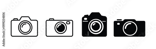 Camera Vector Icon Set with Outline and Solid Variations for Photography and UI Design