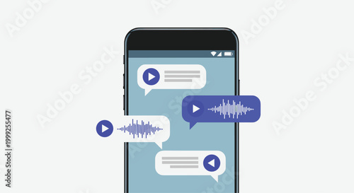 Smartphone screen showing a modern messaging app with several voice note audio bubbles representing digital communication and networking.