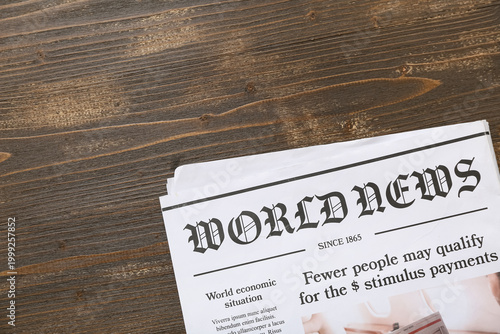 Morning newspaper on wooden...