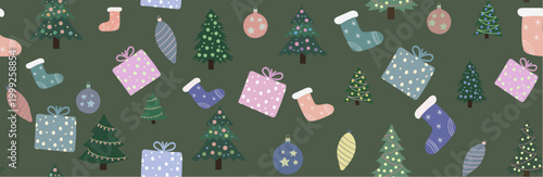 Christmas Seamless Pattern. Christmas and New year Holiday Repeatable Pattern. Decorative Elements Texture for Wallpaper, Gift Wrapping paper, Gift Card or Banner Template or Fabric Textile Prints. 