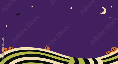 Curved Path Halloween Background with Pumpkins and Open Upper Field