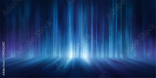 abstract display of radiant blue light, where vertical beams stream upwards, the light illuminates from below, creating an atmospheric ambiance.