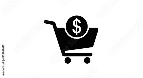 Shopping cart with dollar coin icon, e-commerce and online shopping concept