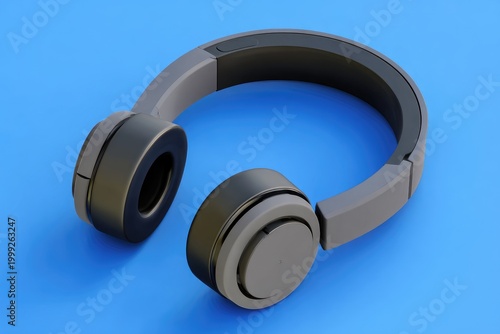 Gray and black headphones on a blue surface