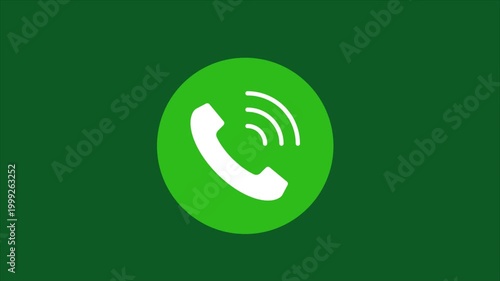 Incoming phone call icon animation on green background representing communication and mobile signal.