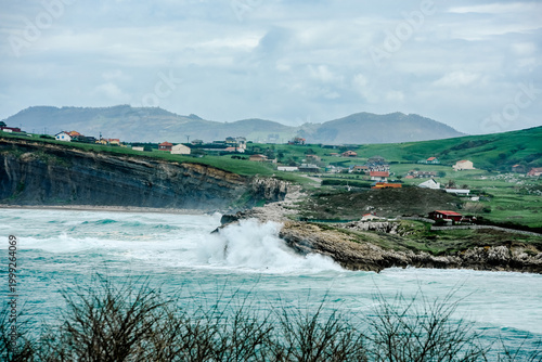 Photos Aerial landscape of silver waves on the Cantabrian coast in Spain