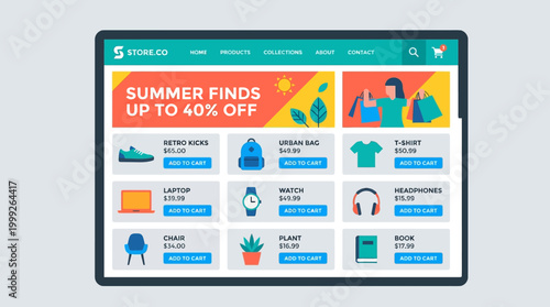 Online shopping summer sale webpage screenshot.