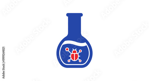 Cuadro en lienzo Blue Erlenmeyer Flask with Red Insect.