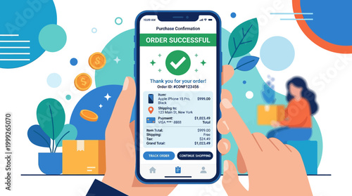 Successful online shopping experience on mobile phone.