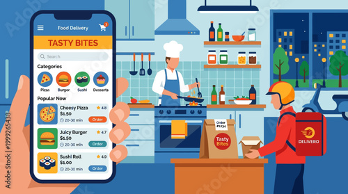 Food delivery service on smartphone app.