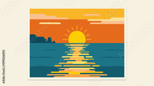 Vibrant sunset over serene ocean waters.