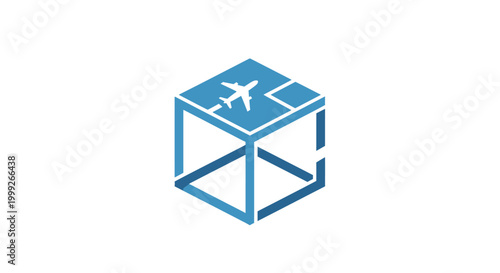 Airplane on a blue cube.