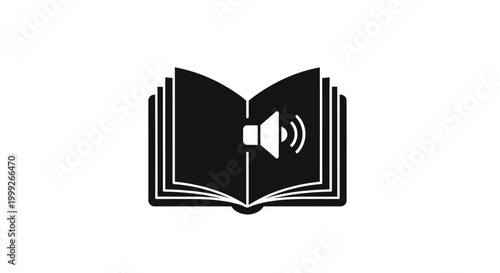 Black Open Book with Speaker Icon.