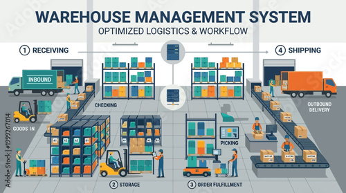 Warehouse management system optimized logistics workflow.