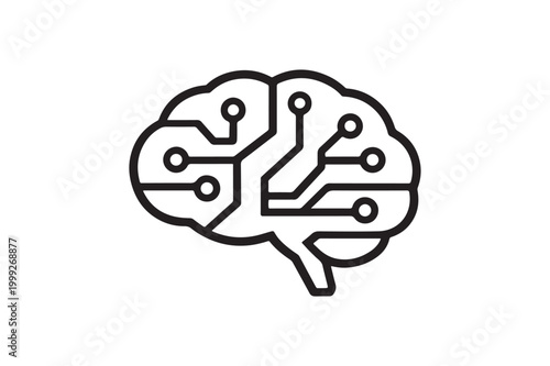 AI Brain Outline Icon, Artificial Intelligence Neural Circuit Mind Technology Symbol
