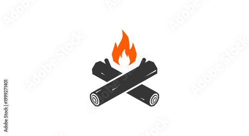 Canvastavla Crossed Logs with Burning Orange Flames.