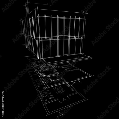 house building sketch architecture 3d illustration