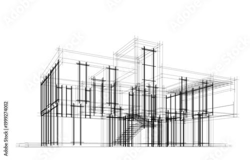 house building sketch architecture 3d illustration