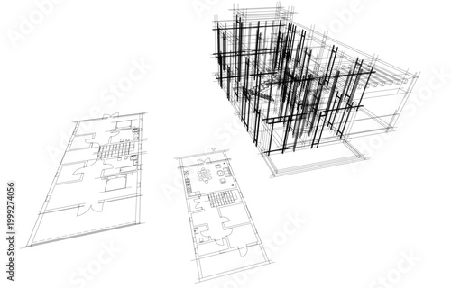 house building sketch architecture 3d illustration