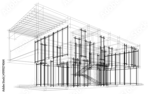 house building sketch architecture 3d illustration