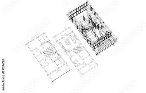 house building sketch architecture 3d illustration