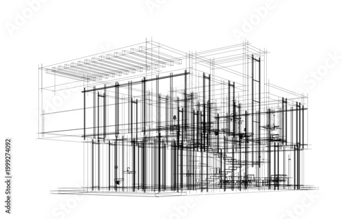 house building sketch architecture 3d illustration