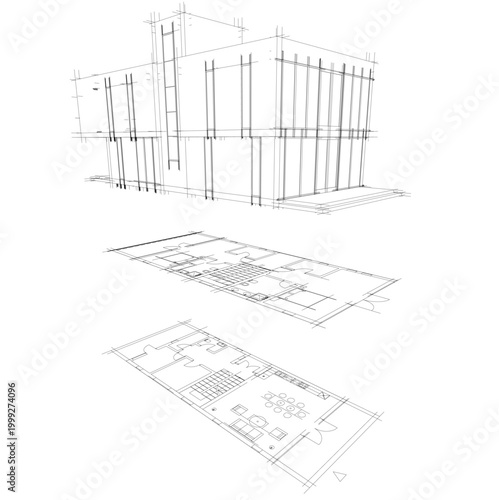 house building sketch architecture 3d illustration