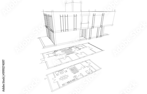 house building sketch architecture 3d illustration