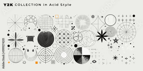 Abstract geometric shapes and lines in y2k acid style