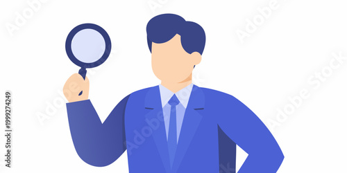 Business professional with magnifying glass flat vector illustration