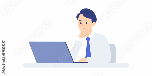Man Working On Laptop Flat Vector Illustration