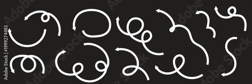 Hand drawn curved arrows icon. Showing direction, movement and flow, useful for navigation, diagrams, infographics, and design elements.