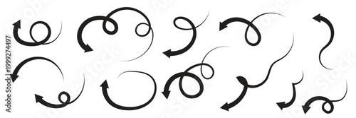 Hand drawn curved arrows icon. Showing direction, movement and flow, useful for navigation, diagrams, infographics, and design elements.