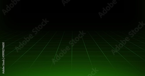 Green grid floor design on a black background that slides inwards