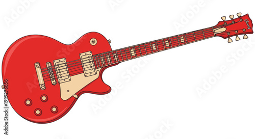 Red Electric Guitar Isolated on White Background, Classic Rock Instrument