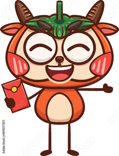 Cartoon Persimmon and Sheep Illustration Series	