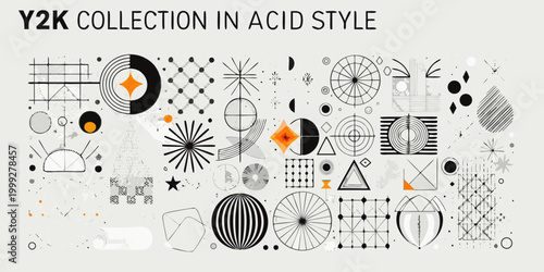 Abstract geometric shapes and patterns in y2k acid style
